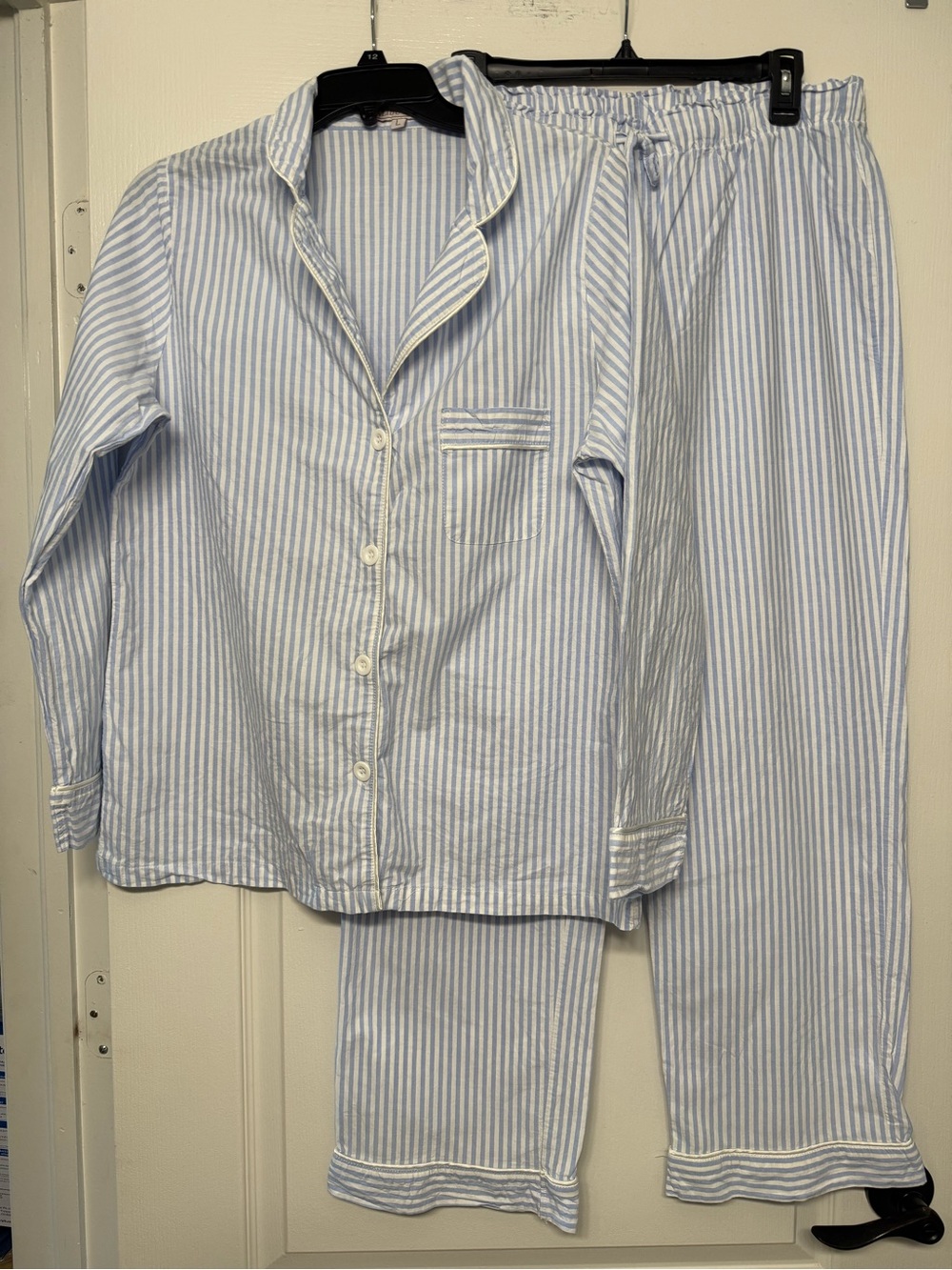 Classic Women's Striped Pajama Set - Light Blue & White